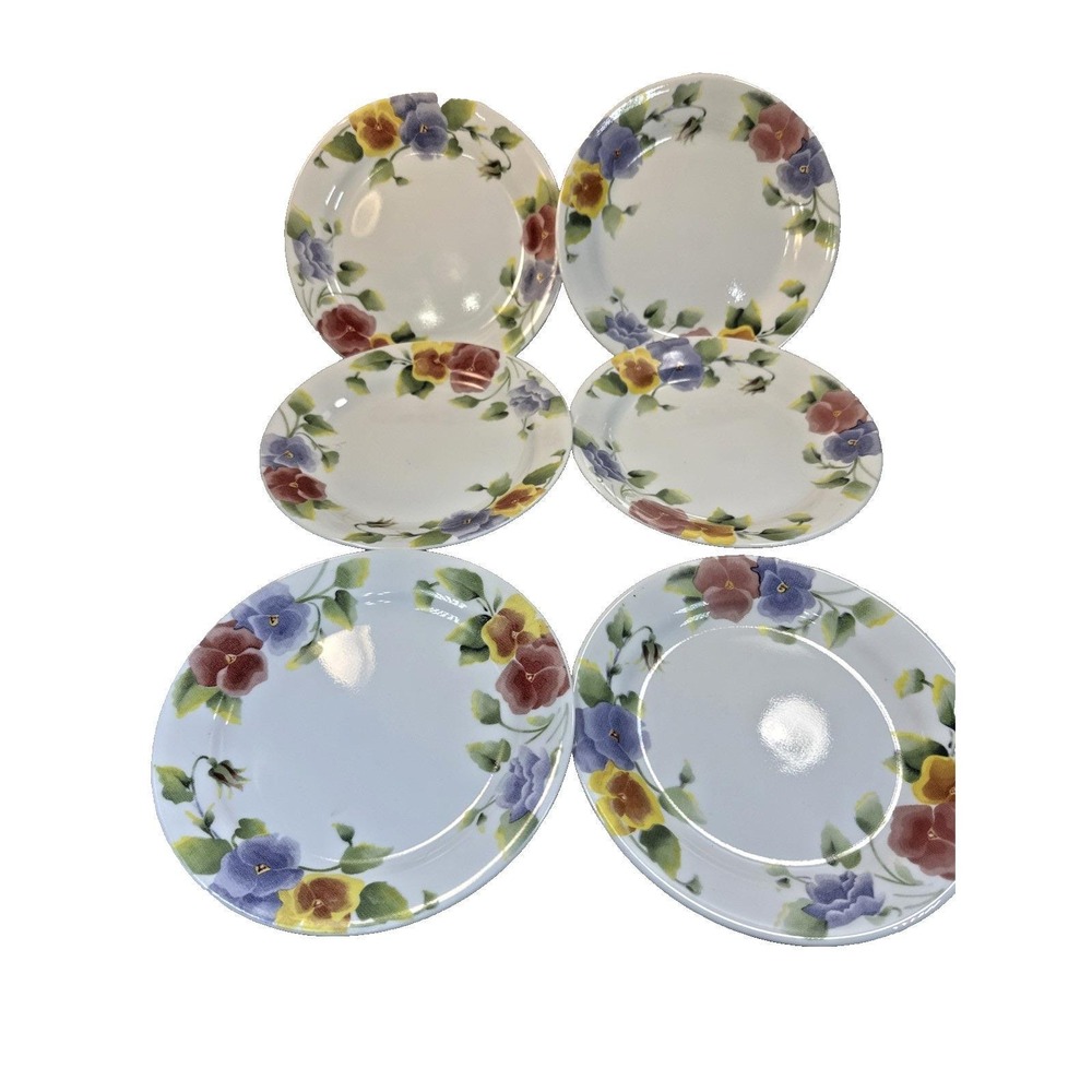 Set Of 6 - Corelle Corning Summer Blush Pansy Dessert Plates 7.25" EVC